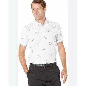 Travis Mathew Rally Time White Palm Tree Print Golf Polo Shirt Mens Size Small